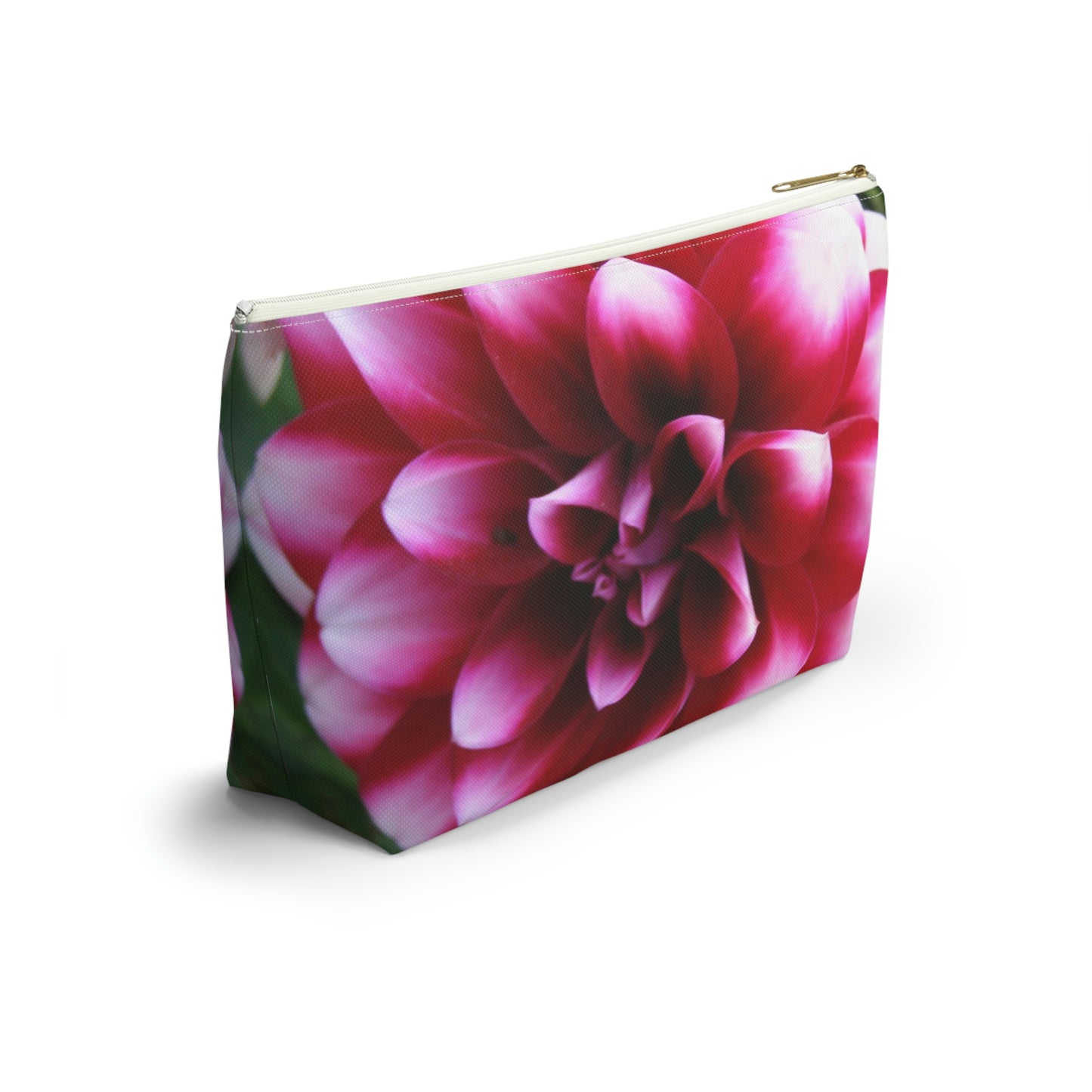 Big Bottom Zipper Pouch - Pink & White Dahlia