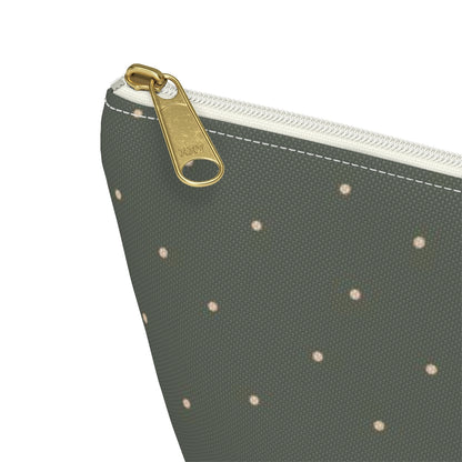 Big Bottom Zipper Pouch - Dots on Sage