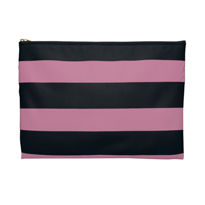 Flat Zipper Pouch - Dusty Rose Pink/Navy Stripes