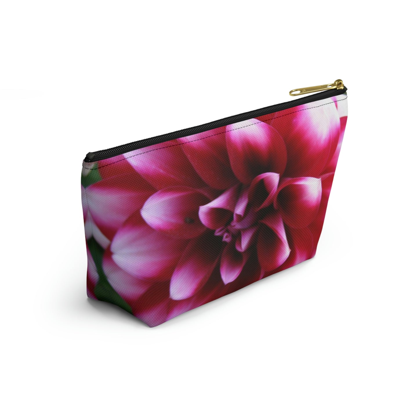 Big Bottom Zipper Pouch - Pink & White Dahlia