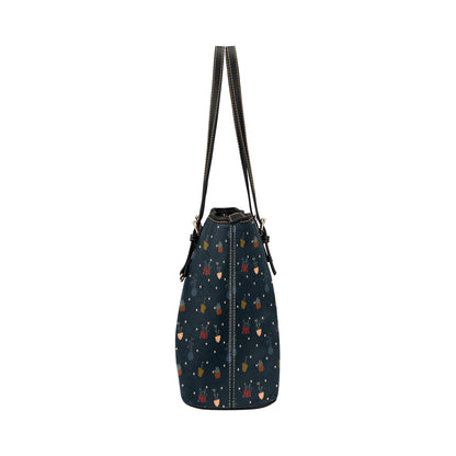 Potted Plants - Navy Vegan Leather Zipper Tote Handbag (Large)