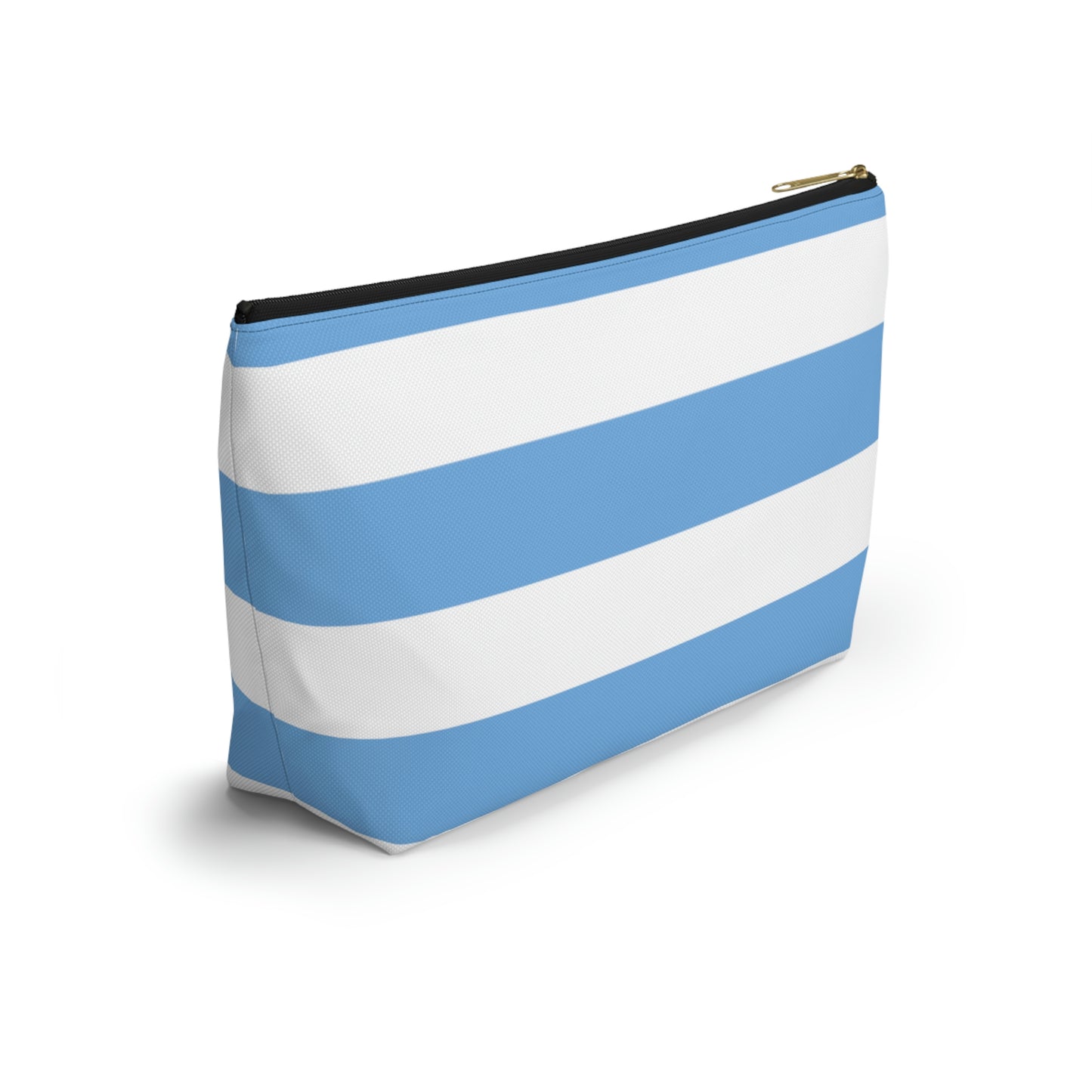 Big Bottom Zipper Pouch - Light Blue/White Stripes