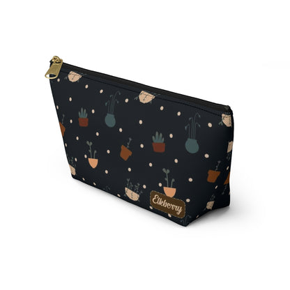 Big Bottom Zipper Pouch - Potted Plants in Navy