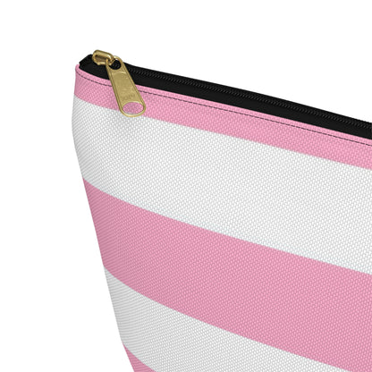 Big Bottom Zipper Pouch - Baby Pink/White Stripes