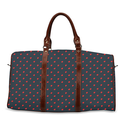 Red Hearts on Navy Waterproof Travel Bag (Large)