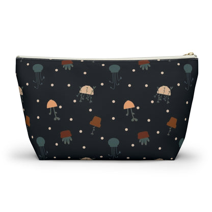 Big Bottom Zipper Pouch - Potted Plants in Navy