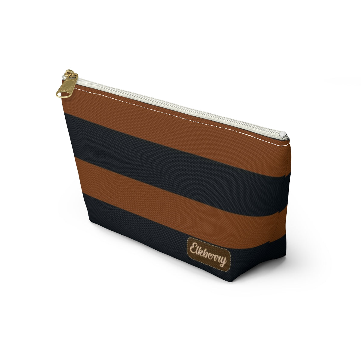 Big Bottom Zipper Pouch - Pumpkin/Navy Stripes