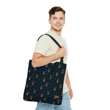 Lightweight Tote Bag - Mushroom Family on Navy