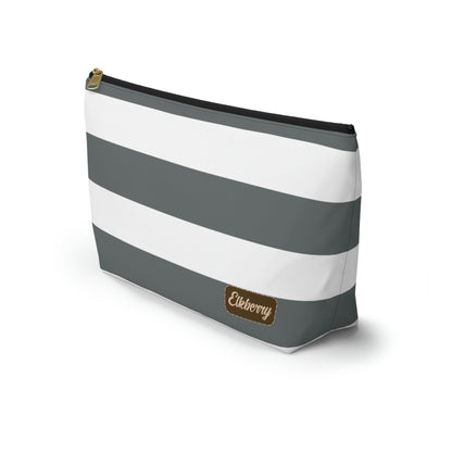 Big Bottom Zipper Pouch - Charcoal Gray/White Stripes