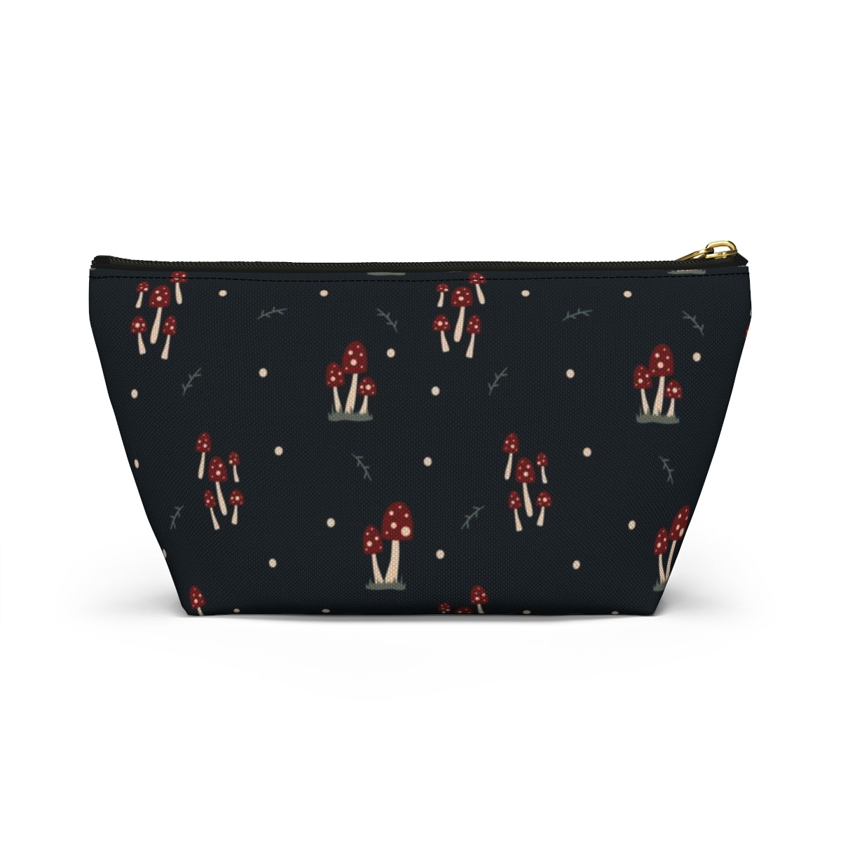 Big Bottom Zipper Pouch - Mushroom Family on Navy