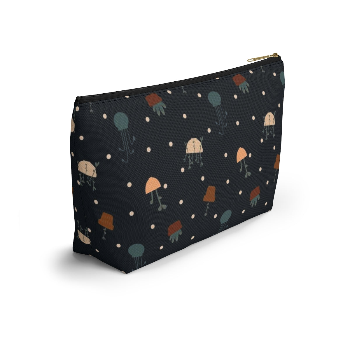 Big Bottom Zipper Pouch - Potted Plants in Navy