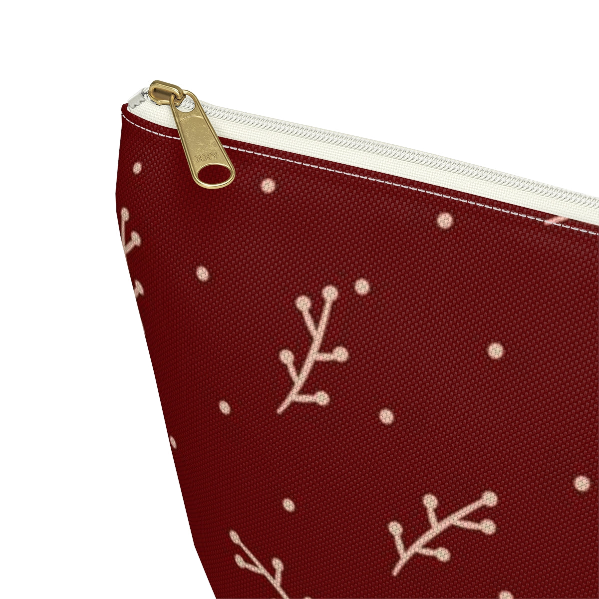 Big Bottom Zipper Pouch - Cream Berry Branches on Berry Background