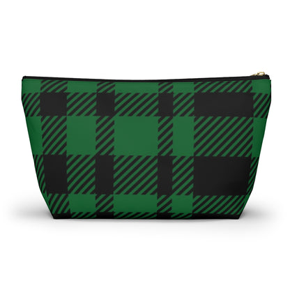 Big Bottom Zipper Pouch - Green Buffalo Check, Green Plaid