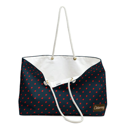 Weekender Tote Bag - Red Hearts on Navy