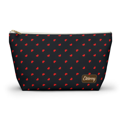 Big Bottom Zipper Pouch - Hearts on Navy