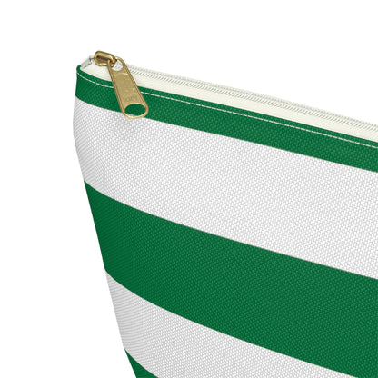 Big Bottom Zipper Pouch - Kelly Green/White Stripes