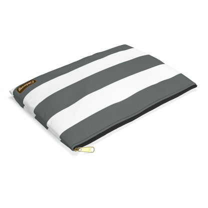 Flat Zipper Pouch - Charcoal Gray/White Stripes