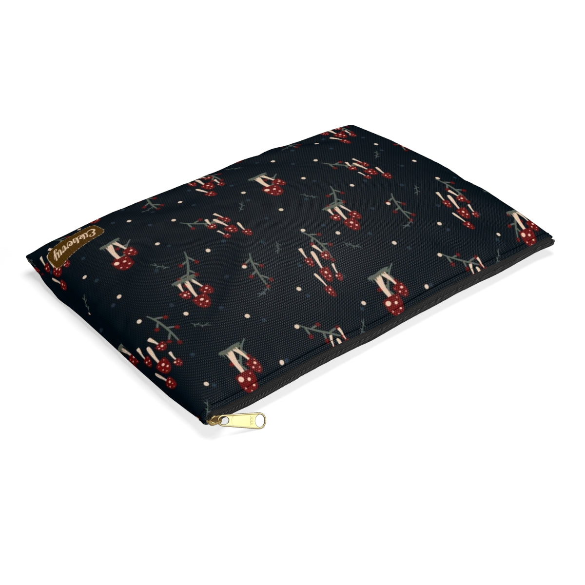 Flat Zipper Pouch - Mushroom Family on Navy