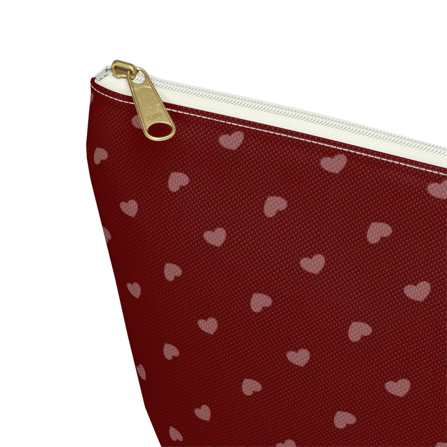 Big Bottom Zipper Pouch - Hearts on Red