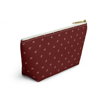 Big Bottom Zipper Pouch - Hearts on Red