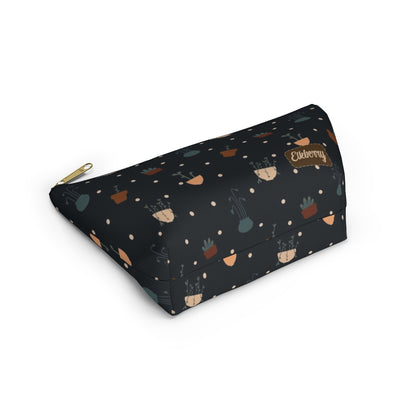 Big Bottom Zipper Pouch - Potted Plants in Navy