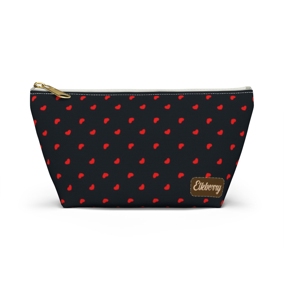 Big Bottom Zipper Pouch - Hearts on Navy