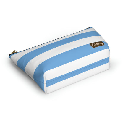 Big Bottom Zipper Pouch - Light Blue/White Stripes