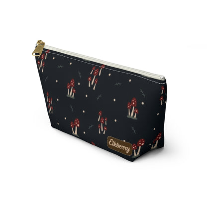 Big Bottom Zipper Pouch - Mushroom Family on Navy