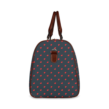 Red Hearts on Navy Waterproof Travel Bag (Large)