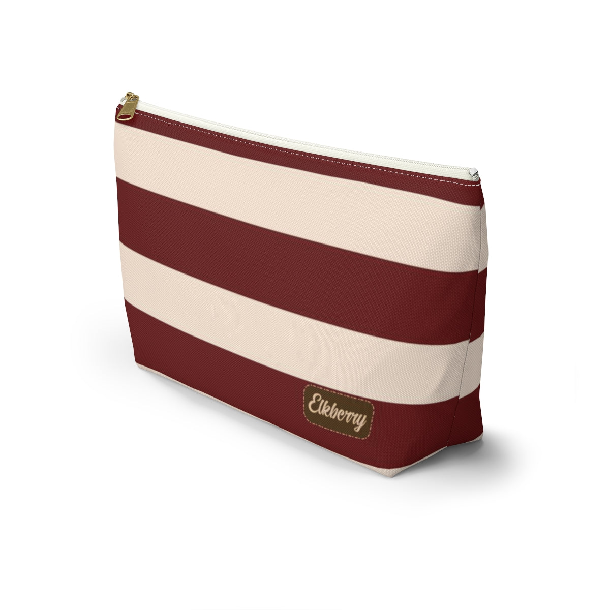 Big Bottom Zipper Pouch - Berry/Cream Stripes