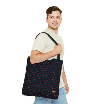 Lightweight Tote Bag - Red Hearts on Navy