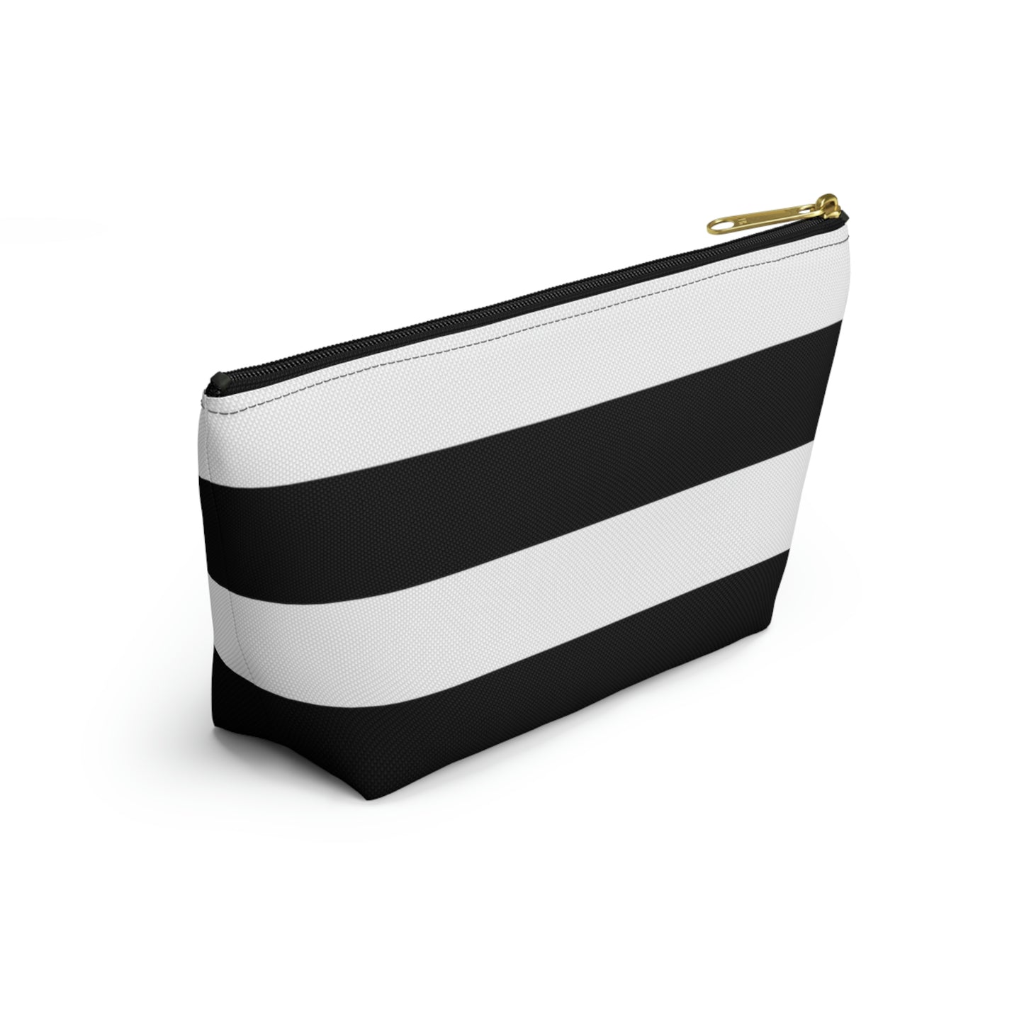 Big Bottom Zipper Pouch - Black/White Stripes