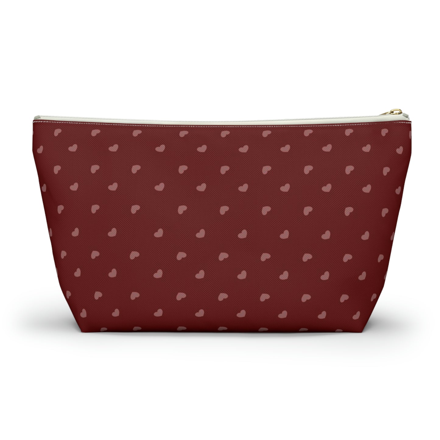 Big Bottom Zipper Pouch - Hearts on Red