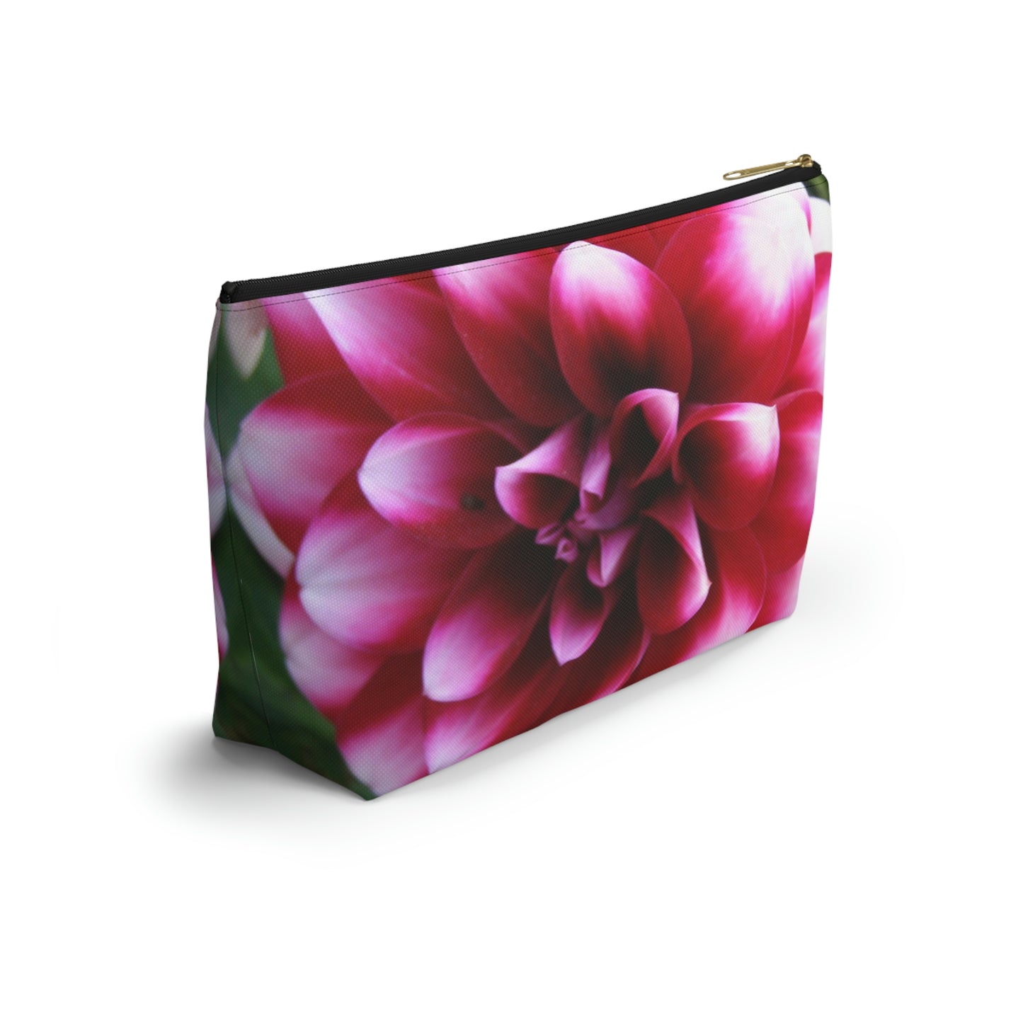 Big Bottom Zipper Pouch - Pink & White Dahlia