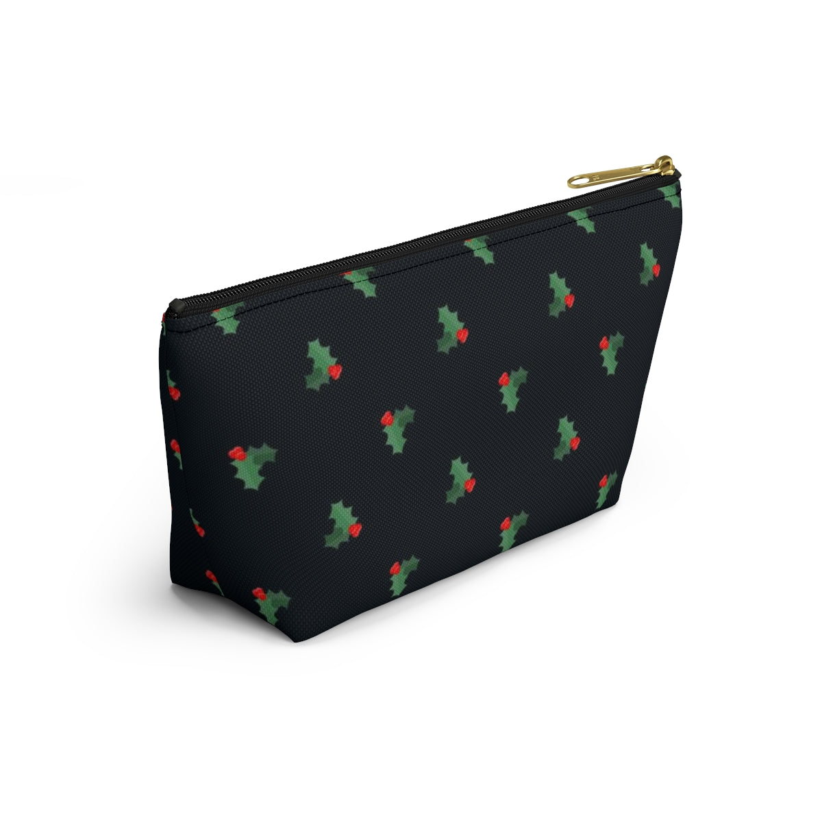 Big Bottom Zipper Pouch - Holly Leaves & Berries