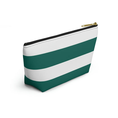 Big Bottom Zipper Pouch - Turquoise/White Stripes