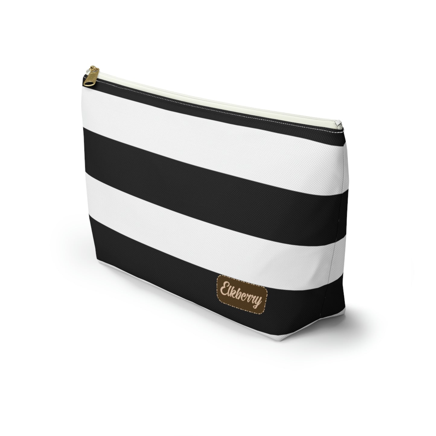 Big Bottom Zipper Pouch - Black/White Stripes