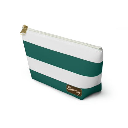 Big Bottom Zipper Pouch - Turquoise/White Stripes