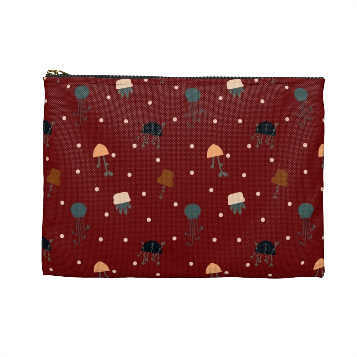 Flat Zipper Pouch - Potted Plants in Red