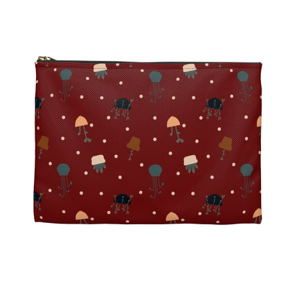 Flat Zipper Pouch - Potted Plants in Red