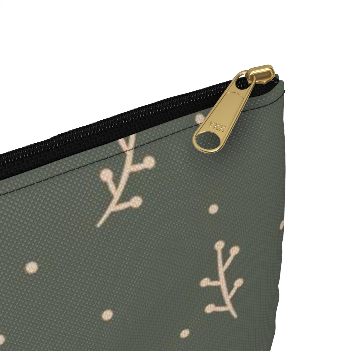 Flat Zipper Pouch - Cream Berry Branches on Olive Background