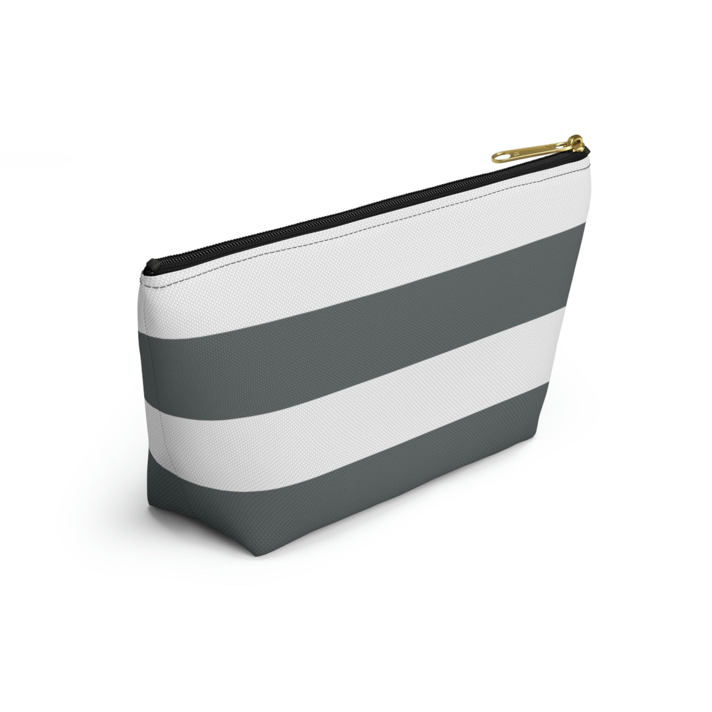 Big Bottom Zipper Pouch - Charcoal Gray/White Stripes