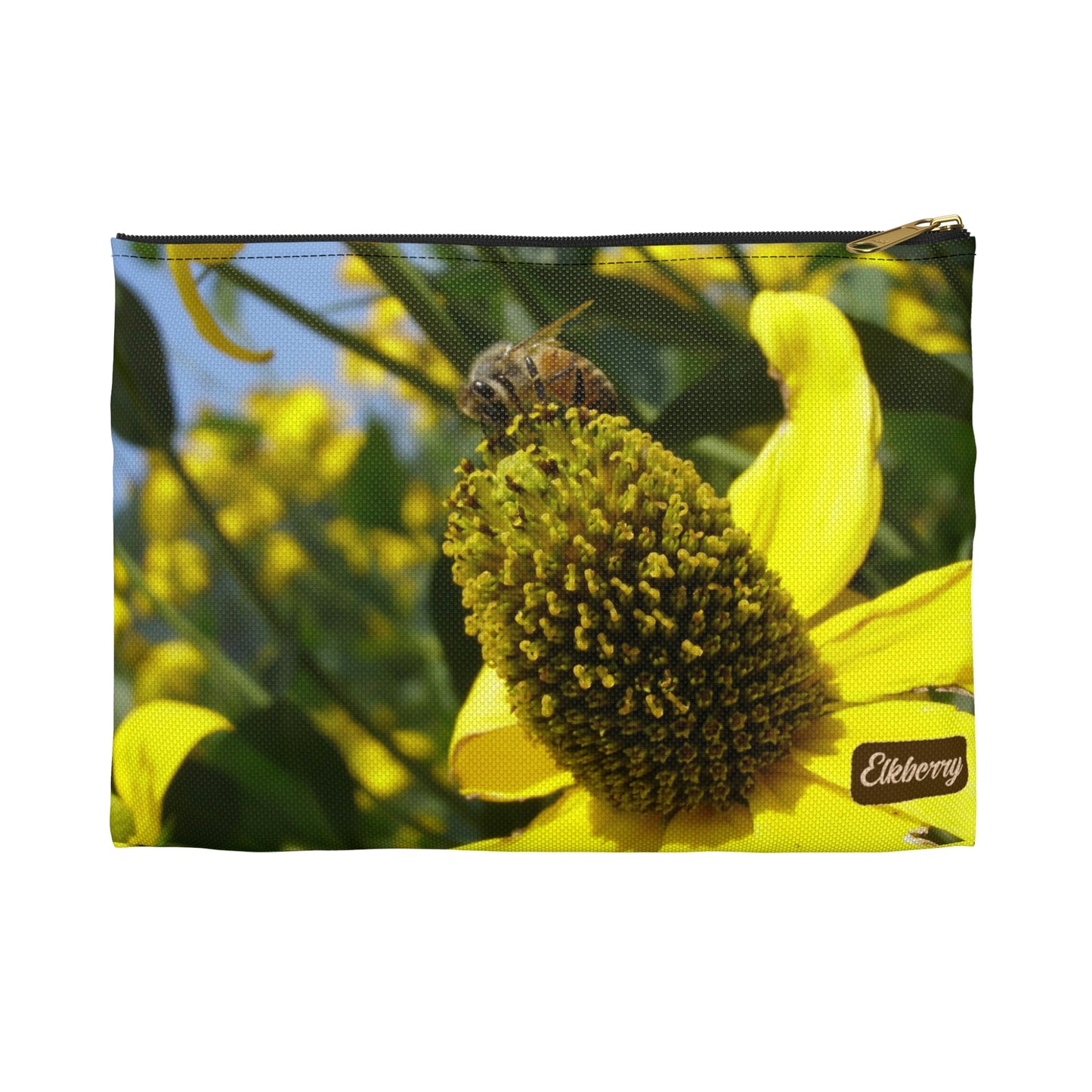 Flat Zipper Pouch - Bee on Yellow Coneflower