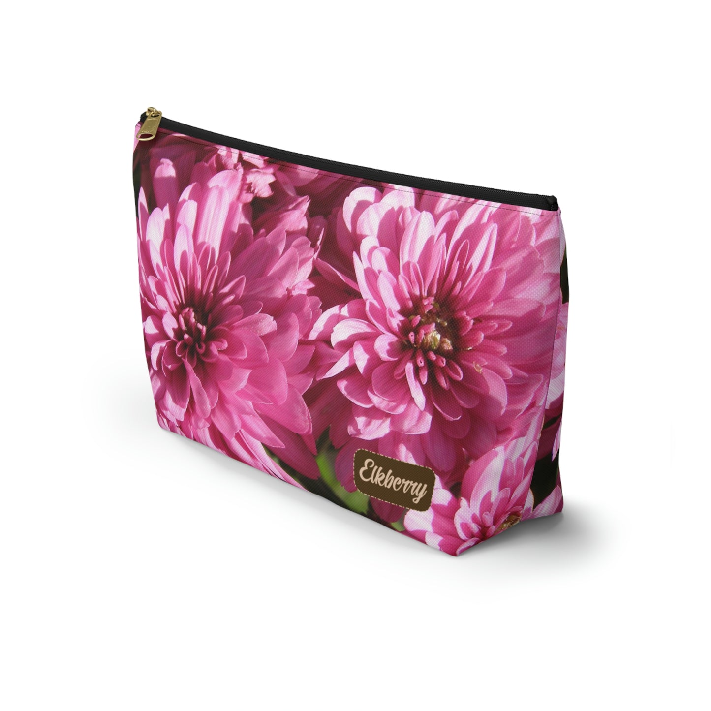 Big Bottom Zipper Pouch - Pink Mums