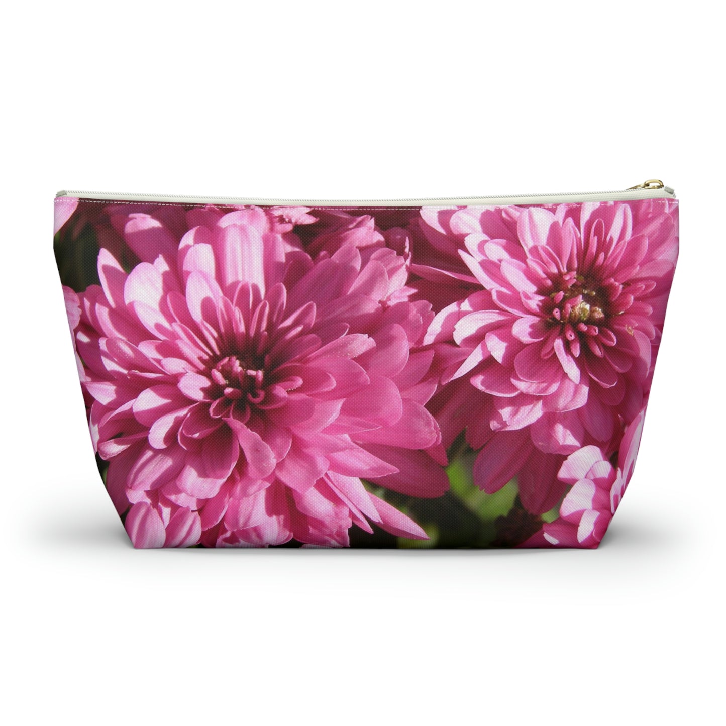 Big Bottom Zipper Pouch - Pink Mums