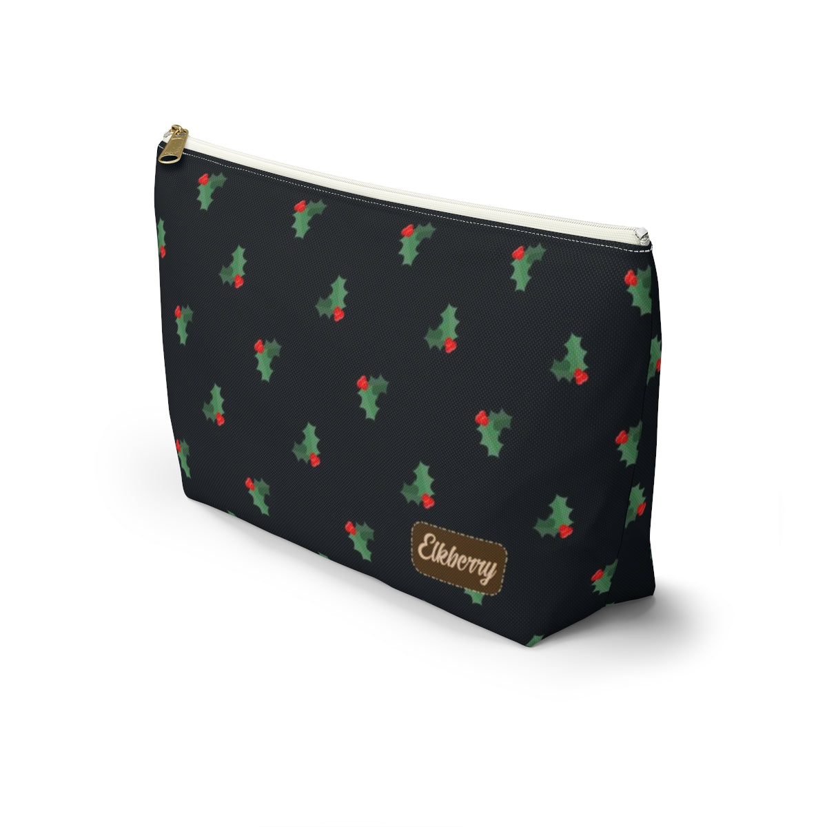 Big Bottom Zipper Pouch - Holly Leaves & Berries