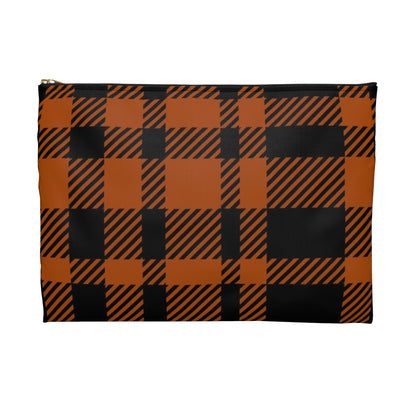 Flat Zipper Pouch - Orange Buffalo Check, Orange Plaid