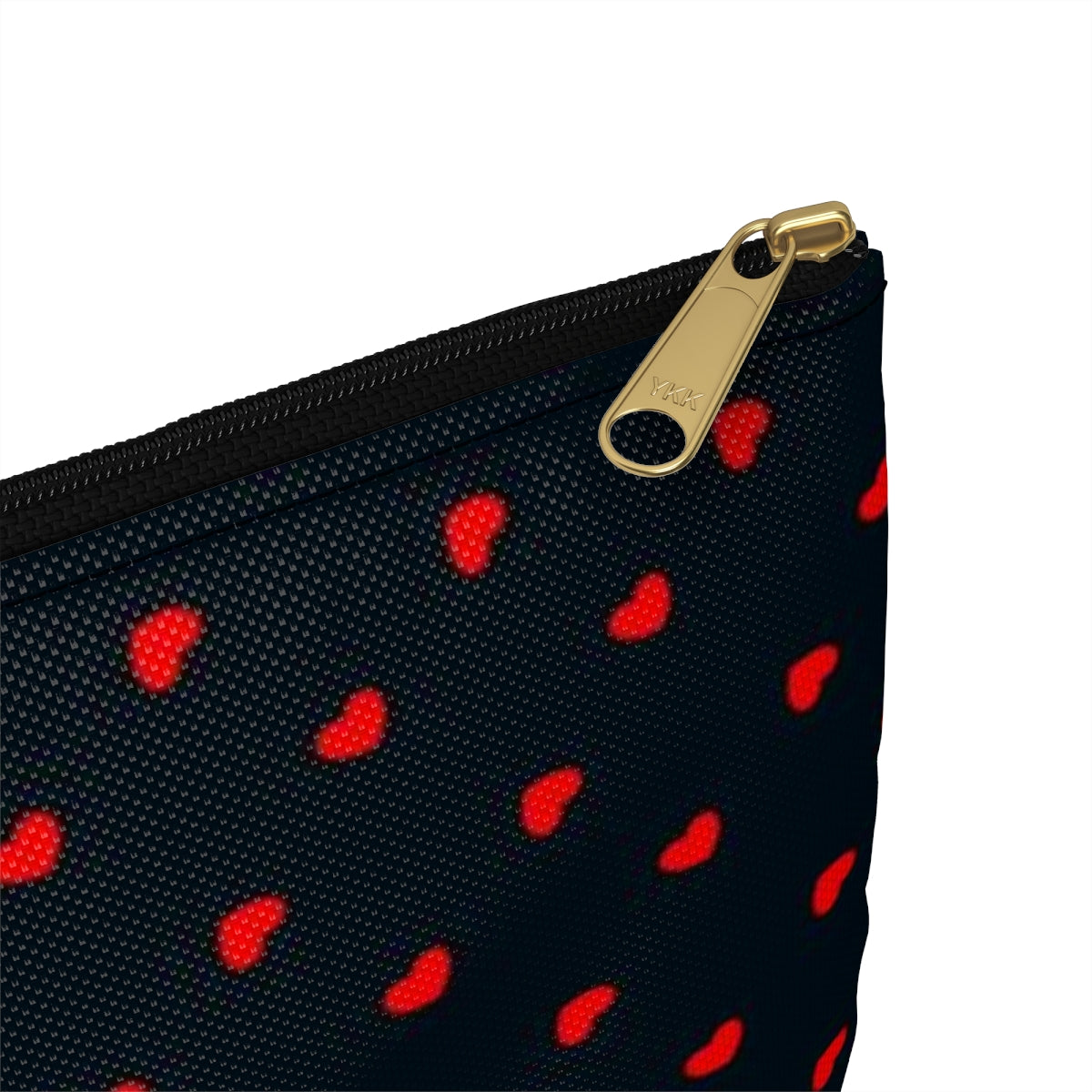 Flat Zipper Pouch - Hearts on Navy