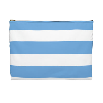 Flat Zipper Pouch - Light Blue/White Stripes