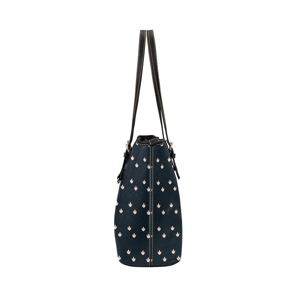 Lotus - Navy Vegan Leather Zipper Tote Handbag (Large)